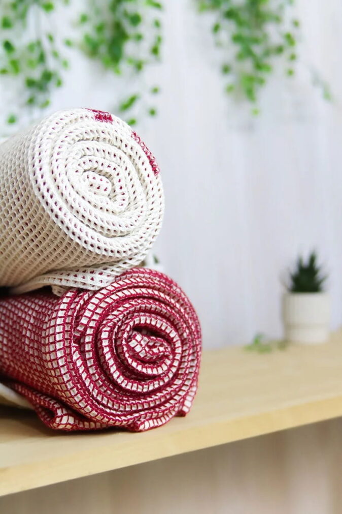 tissu nid d'abeille endroit-envers bordeaux