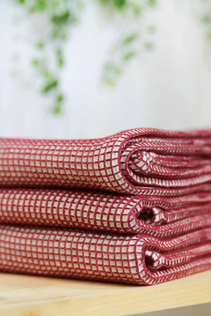 tissu nid d'abeille endroit-envers bordeaux