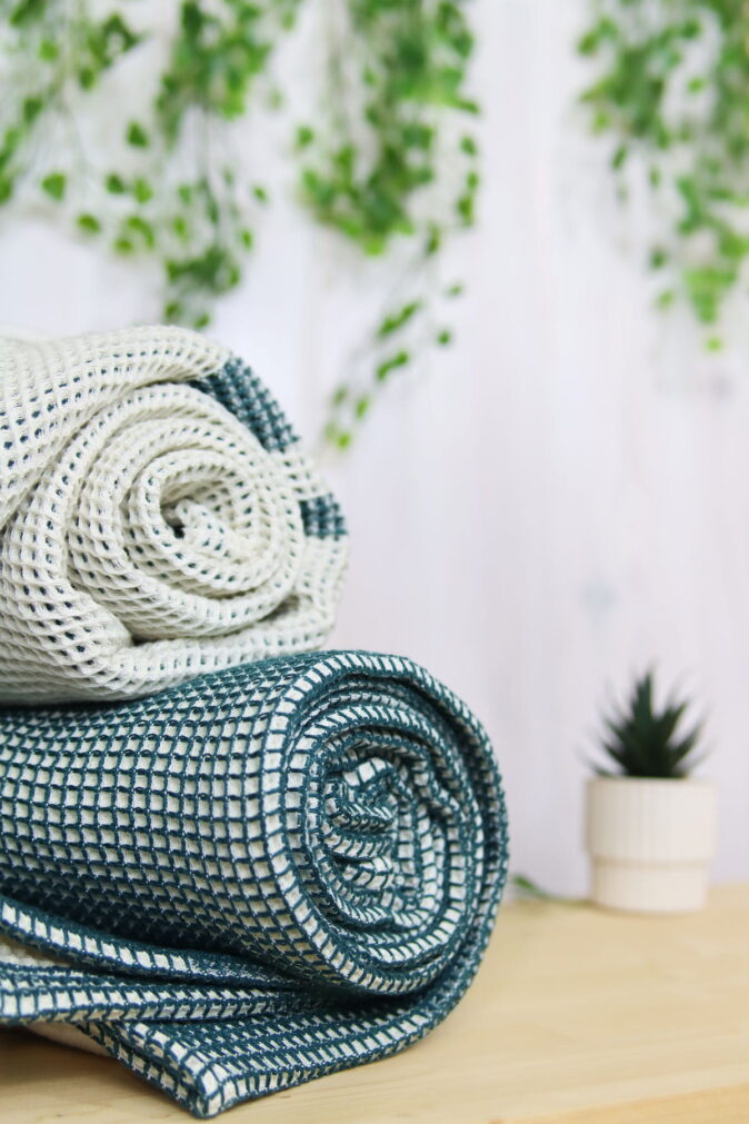 tissu nid d'abeille endroit-envers vert-sapin